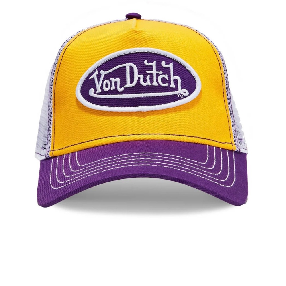 Von Dutch Yellow and Purple Logo Trucker Cap